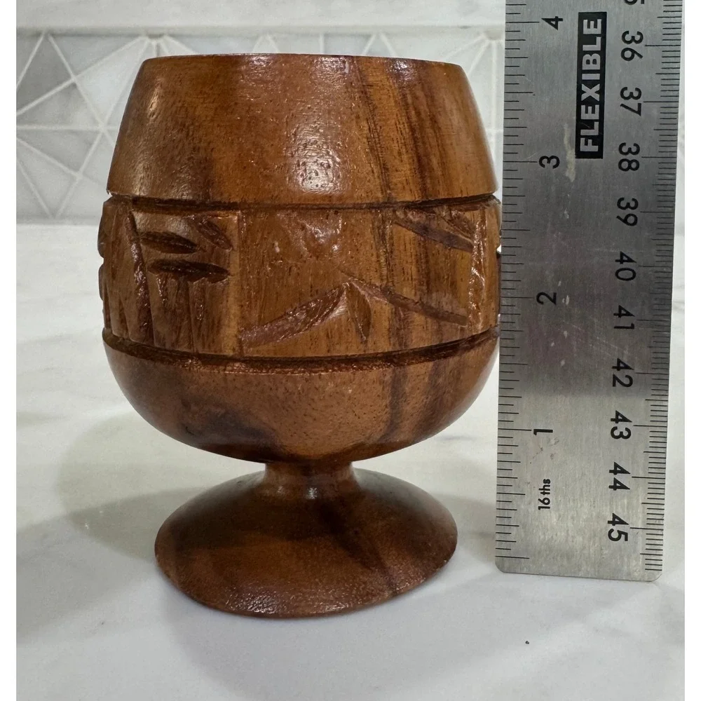Tiki Cups Handcarved Monkeywood Set of 9